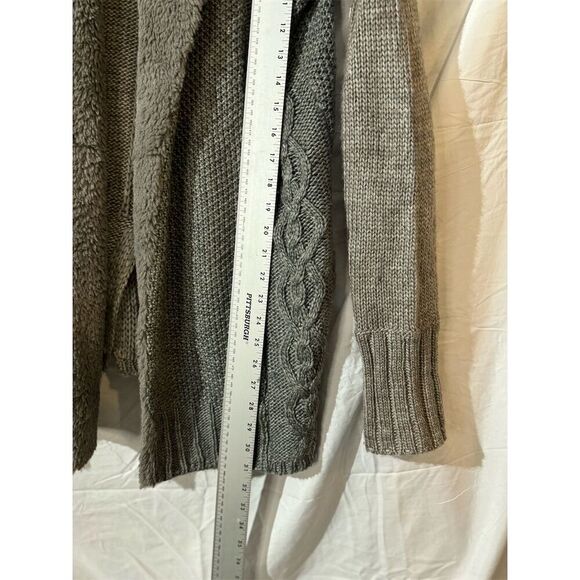 Mystree Women's Grey Angora Blend Chunky Cable-Knit Open front Cardigan L Fur - Picture 11 of 11